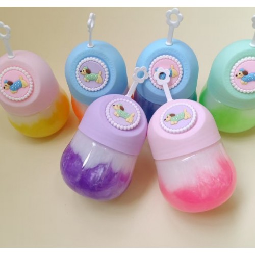 Slime Decorativo en Frasco Tipo Botellita – Tapa Pastel con Figura Marina – Colores Degradados – Mayoreo– Venta por Mayoreo A30