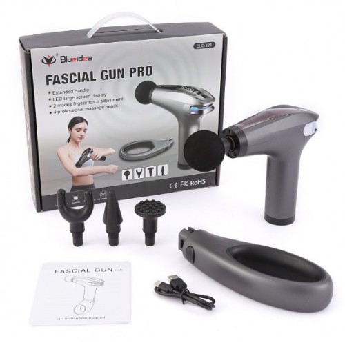 Pistola de Masaje Profesional Fascial Gun Pro con Mango Largo Desmontable, Masajeador Muscular de Alta Potencia para Espalda, Cuello y Piernas- Por Mayoreo bld-326