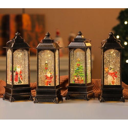 Lámpara cuadrada luminosa de PVC con música. Faroles navideños con nieve y luz LED – Decoración vintage con figuras surtidas Por Mayoreo D-20156
