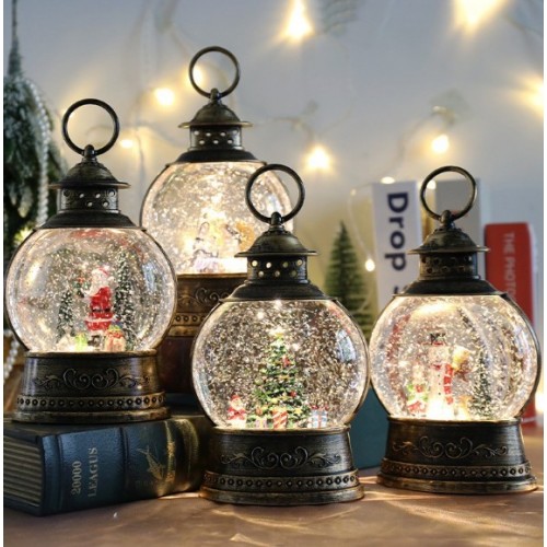 Farol navideño con nieve artificial – Decoración LED con figuras, Decoración navideña, Por Mayoreo D-20975