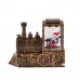 Tren navideño decorativo vintage color bronce con niños, árbol de Navidad y regalos, luces LED, Por Mayoreo D-21656