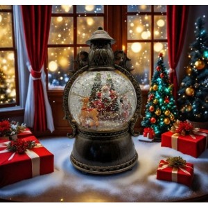 Lámpara navideña musical con efecto de nieve y luz LED – Farol vintage con figuras, decoración navideñas Por Mayoreo  D-21659