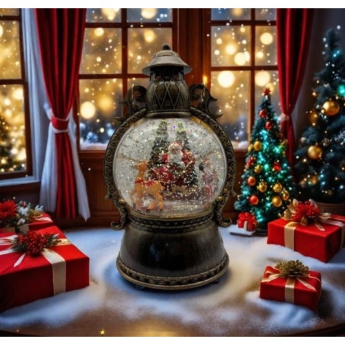 Lámpara navideña musical con efecto de nieve y luz LED – Farol vintage con figuras, decoración navideñas Por Mayoreo  D-21659