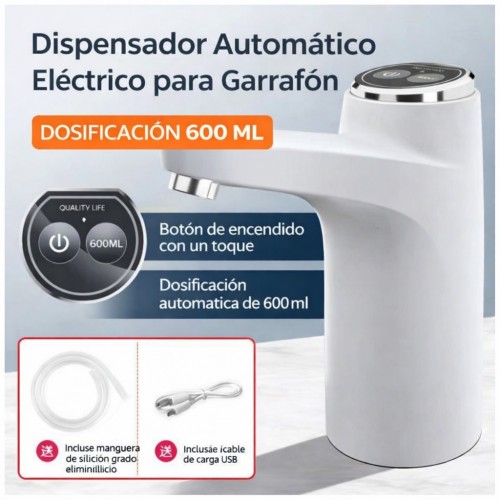 Dispensador de agua eléctrico recargable por USB para garrafón con bomba automática y salida de agua rápida, Mayoreo 34142-51