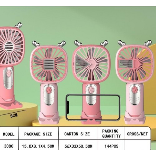 Ventilador portátil de mano recargable con orejas y soporte para celular por Mayoreo  FS332
