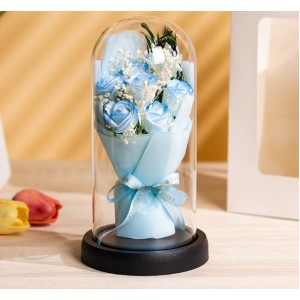 Rosa de Jabón Acrílica con Flores Preservadas y Luces LED – Recargable Azul/Rosa – 7 Flores- Por Mayoreo LED942