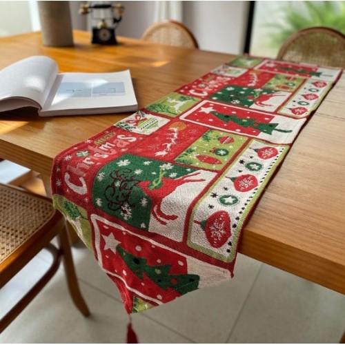 Tapete Decorativo de Mesa de lino – Diseño elegante- camino de mesa diseño navideños, ideal para colocar al centro del comedor o sobre un mantel. Por Mayoreo T-30097