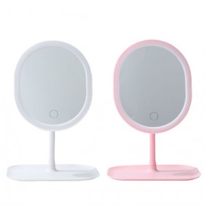 Espejo de tocador con luz LED táctil regulable, diseño ovalado portátil con base organizadora para maquillaje y cuidado personal- Por Mayoreo  WSM-2595