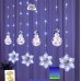 Cortina de luces LED navideñas con muñecos de nieve y copos iluminados. Perfecta para ventanas, paredes, ideal para interiores. Por Mayoreo S-60079
