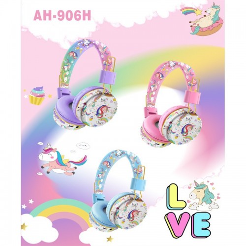 Audifonos inalambricos de diadema de dibujos animados de moda Unicornios, niñas,niños, MAYOREO