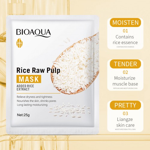 Mascarillas Faciales con Extracto de Arroz BIOAQUA, Hidratación Profunda y Reafirmante, Mascarilla Hidratante Sin Alcohol con Ácido Hialurónico para Todo Tipo de Piel, Reducción de Poros y Nutrición de la Piel