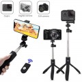 Trípode multifuncional y bastón selfie 2 en 1, extensible hasta 64 cm, con soporte ajustable para celular y control remoto Bluetooth desmontablE VENTA AL POR MAYOR ZP73