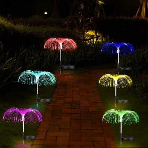 Luz decorativa LED medusas de fibra óptica al aire libre impermeable patio jardín villa área luz de césped montada en el piso