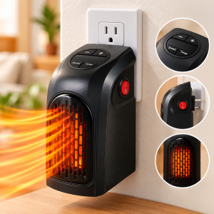 Calefactor eléctrico compacto de conexión directa al enchufe con controles integrados y temporizador. Práctico para espacios interiores. Venta por mayoreo.