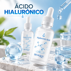 Sérum facial BIOAQUA con ácido hialurónico para complementar la hidratación y el cuidado diario de la piel. Presentación práctica con gotero. Venta por mayoreo.