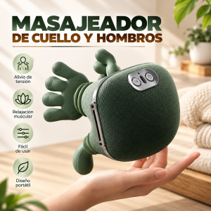 Masajeador eléctrico portátil para cuello y hombros con diseño ergonómico, cabezales de masaje y controles integrados. Venta por mayoreo.