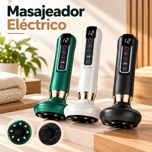 Masajeador eléctrico corporal con niveles ajustables, panel digital y diseño ergonómico. Disponible en colores surtidos. Venta por mayoreo.