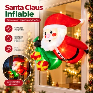 Santa Claus inflable con luces integradas, ideal para decorar ventanas, fachadas, negocios y espacios navideños. Venta por mayoreo.