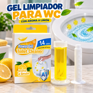 Gel limpiador para WC con aroma a limón y práctico aplicador. Presentación de hasta 14 usos para mantener frescura en el sanitario. Venta por mayoreo.