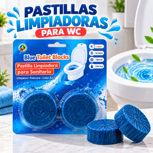 Pastillas azules para WC en presentación de 2 piezas. Ayudan a mantener limpieza, frescura y color azul en el sanitario. Venta por mayoreo.