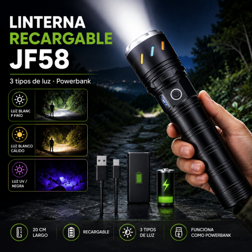 Linterna Recargable JF58 con Powerbank
