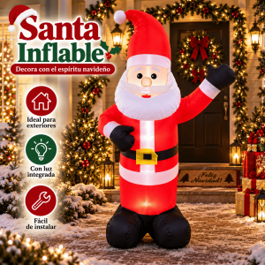 Santa Claus inflable decorativo, ideal para ambientar entradas, hogares, negocios y espacios durante la temporada navideña. Venta por mayoreo.