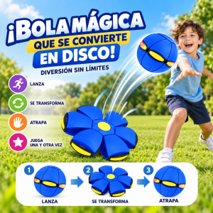 Bola mágica que se convierte en disco durante el lanzamiento. Ideal para juegos al aire libre, niños, parques y diversión familiar. Disponible por mayoreo.