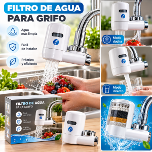 Filtro de agua para grifo con diseño compacto y práctico para cocina. Fácil de instalar y cómodo para el uso cotidiano. Venta por mayoreo.