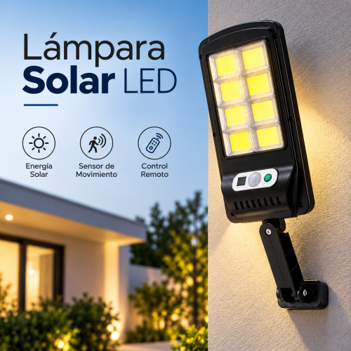 Lámpara solar LED con sensor de movimiento, control remoto, batería de 1200 mAh y cuerpo ABS. Ideal para exteriores. Venta por mayoreo. Lámpara solar LED con sensor de movimiento, control remoto, batería de 1200 mAh y cuerpo ABS. Ideal para exteriores. Venta por mayoreo.