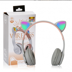 Audífonos Bluetooth con orejas de gato, ajuste cómodo y diseño plegable. Ideales para música, llamadas y uso diario. Venta por mayoreo.