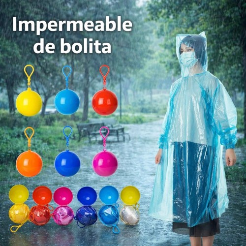 Impermeable desechable portátil de bolita colores variados, unitalla para lluvias. Venta al por mayor