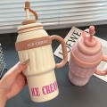 Termo vaso portatil con asa y popote ICE CREAM de acero inoxidable 1000ml 883283