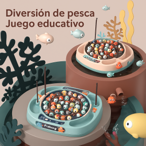 Juego de pesca infantil eléctrico con peces giratorios, juguete educativo interactivo para niños, juego de coordinación y aprendizaje con cañas de pescar Venta al por mayor 889-215 