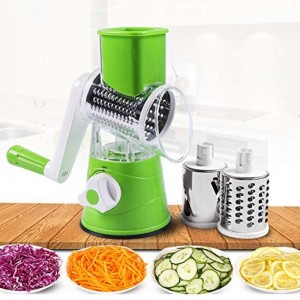 Rayador de verduras manual con base antideslizante y 3 cuchillas intercambiables para rebanar, rallar y cortar. Colores surtidos. Venta por mayoreo 