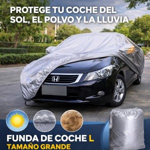 Funda impermeable para coche tamaño L ideal para proteger tu automóvil contra lluvia, sol, polvo y rayones.  Venta por mayoreo RS-335