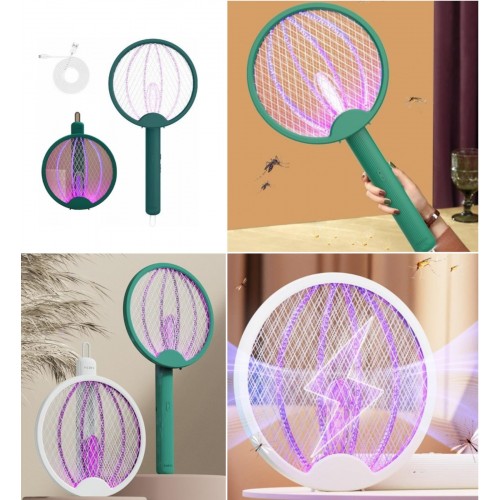 Raqueta eléctrica 2 en 1 mata mosquitos y moscas con luz LED ultravioleta que atrae insectos y los elimina al contacto. Recargable por USB RSD-417. Venta por mayoreo