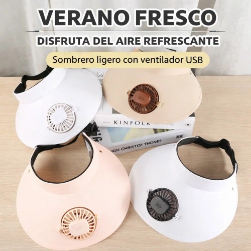 Sombrero gorra con ventilador integrado y conexión usb recargable, ideal para exteriores, protección solar y uso deportivo, diseño ligero y cómodo, venta por mayoreo W-AFS6986