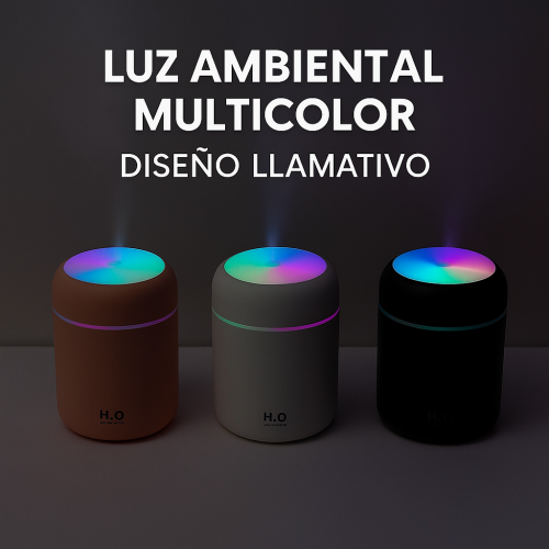 Humidificador portátil con capacidad de 300ml y luz LED multicolor, portátil, silencioso y relajante. Venta por mayoreo ZF-00345