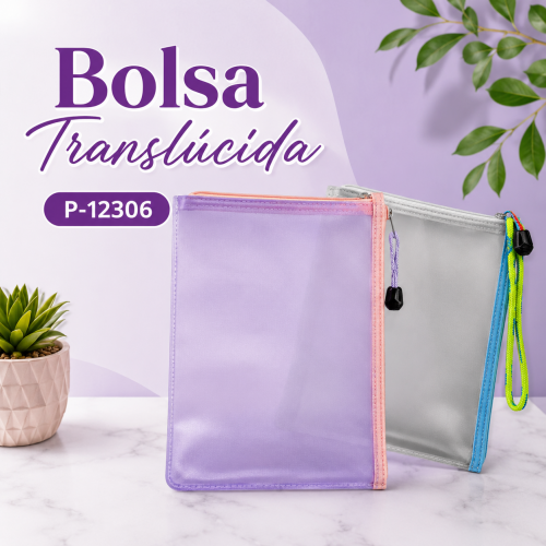 Bolsa translúcida con cierre y correa de colores. Ideal para organizar y transportar artículos pequeños. Venta por mayoreo
