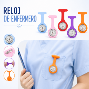 Reloj de enfermera portátil con clip de silicón y colores surtidos. Ideal para uniforme médico. Venta por mayoreo