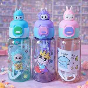 Botella de Agua Infantil Kawaii con Figura en la Tapa por Mayoreo 0681