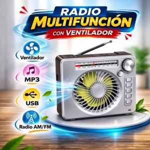 Radio Multifunción con Ventilador AM/FM USB por Mayoreo 10186