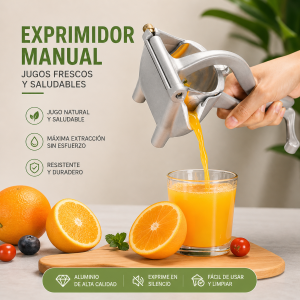 Exprimidor manual tipo prensa ideal para jugo de naranja y limón. Práctico y fácil de usar. Venta por mayoreo 