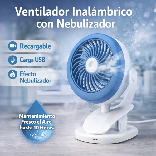 Ventilador Inalámbrico con Nebulizador Recargable USB por Mayoreo 10397