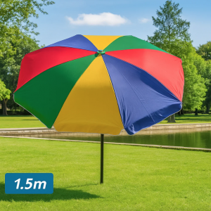 Sombrilla de playa ligera y colorida de 1.5 m. Ideal para jardín, camping o picnic. Fácil de transportar y montar, resistente al sol. Venta por mayoreo 10593-1