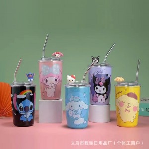Vaso Infantil con Popote 450 ml Diseños Animados Tipo Cartoon. Venta por mayoreo 1103XW