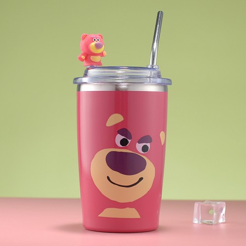 Termo de acero inoxidable con popote diseño lotso 450ml 