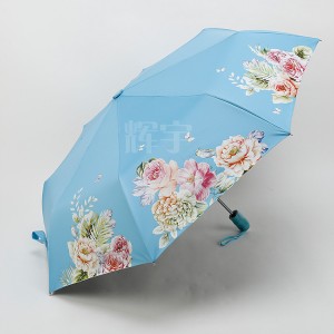 Paraguas plegable automático con estampado floral, resistente al sol y lluvia 11382-2