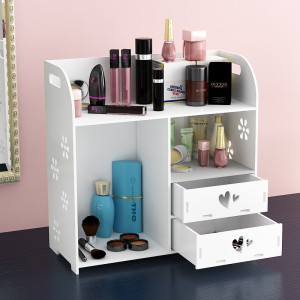 Organizador de maquillaje blanco con cajones y compartimentos, diseño floral y corazones, ideal para tocador, venta al por mayor 11908