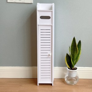 Gabinete organizador delgado para baño o cocina, mueble estrecho de MDF color blanco con puerta y compartimiento superior, venta al por mayor 11912